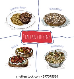 Italian menu colorful illustration. Vector illustration of Italian cuisine.