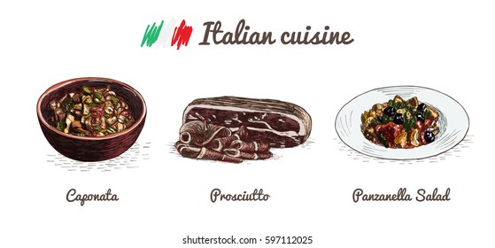 Italian menu colorful illustration. Vector illustration of Italian cuisine.