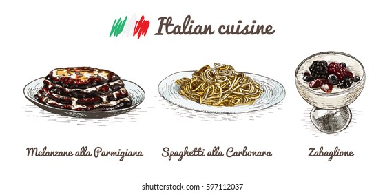 Italian menu colorful illustration. Vector illustration of Italian cuisine.