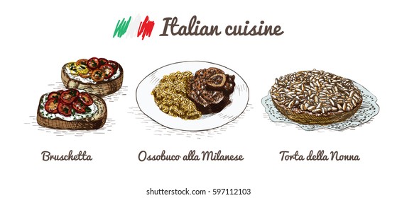 Italian menu colorful illustration. Vector illustration of Italian cuisine.