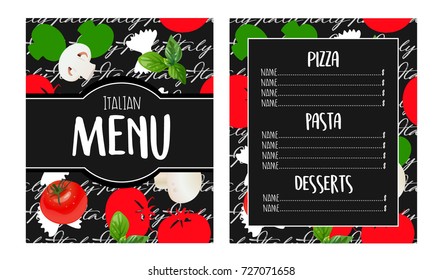Italian menu design. Vector realistic template.
