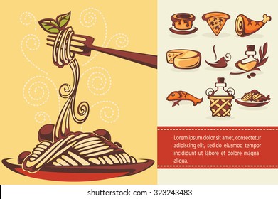 Italian menu, vector collection of food and beverages symbols