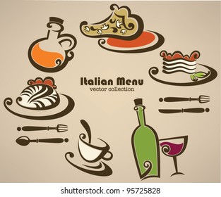 Italian menu, vector collection of food and beverages symbols