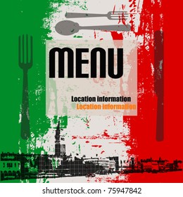 Italian Menu Vector Template, with a view of Venice