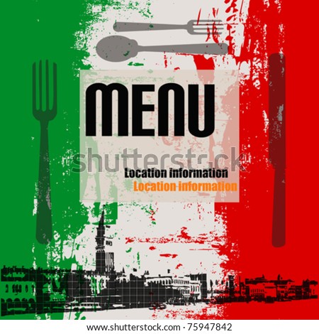 Italian Menu Vector Template, with a view of Venice