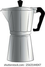 Italian metallic coffee maker. Geyser coffee maker, Retro espresso machine symbol design. Mocha coffee pot for making espresso coffee.  Illustration, vector