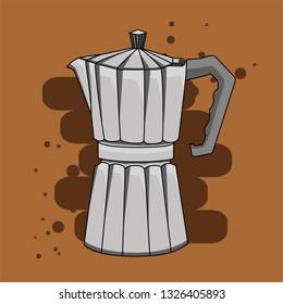 Italian metallic coffee. Coffee pot for making espresso coffee. Geyser coffee maker.