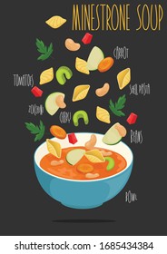 Italian minestrone soup. Vector illustration