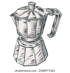 Italian moka cartoon, Traditional Espresso hand drawn. Vector illustration