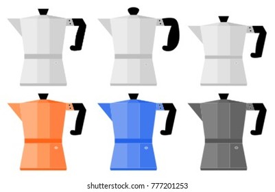 italian moka pot in different sizes and colours