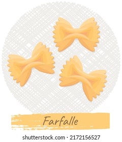 Italian national cuisine cafe banner. Design for store ad, restaurant menu, dinner logo. Italian pasta inscription and farfalle macaroni, noodles on vintage retro napkin. Pasta, traditional dish