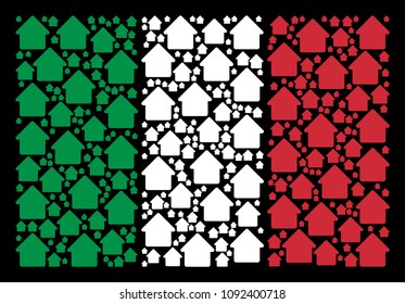 Italian national flag flat mosaic organized with house items on a black background. Vector house objects are united into conceptual Italy flag pattern.