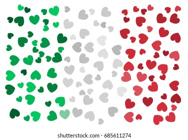 Italian national flag - the flag of Italy made of small red, white, green hearts