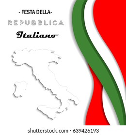 Italian National Rebuplic Day. Festa della Repubblica Italiana. Vector banner with italian flags colors and map