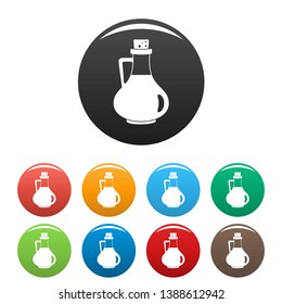 Italian olive oil bottle icons set 9 color vector isolated on white for any design