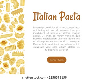 Italian pasta banner template with text. Italian cuisine traditional food brochure, leaflet, card, packaging design cartoon vector