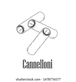 Italian pasta Cannelloni. Hand drawn sketch style illustration of traditional italian food. Best for menu designs and packaging. Vector drawing isolated on white background.