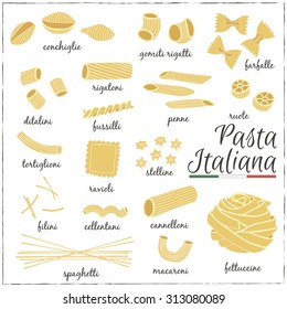Italian Pasta collection drawings. Sketches. Hand-drawing. Vector illustration. Elements for design.