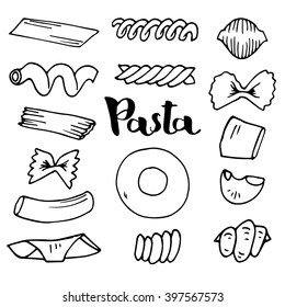 Italian Pasta collection vector sketches. Hand drawn Vector illustration. Set of elements for design.