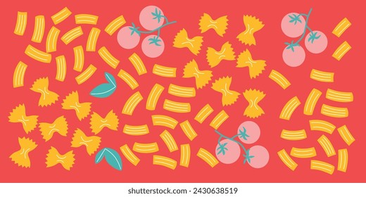 Italian pasta. Cooking ingredients set. Vector illustration. Cooking Italian snacks. Hand drawing.