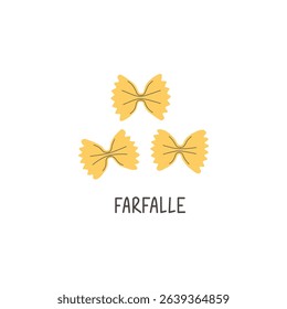 Italian pasta. Farfalle hand drawn lettering. Food flat illustration. Isolated icon. Vector elements for logo, menu or packaging design.