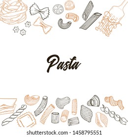 Italian pasta frame . Hand drawn vector illustration of an Italian pasta on a white background, sketch.