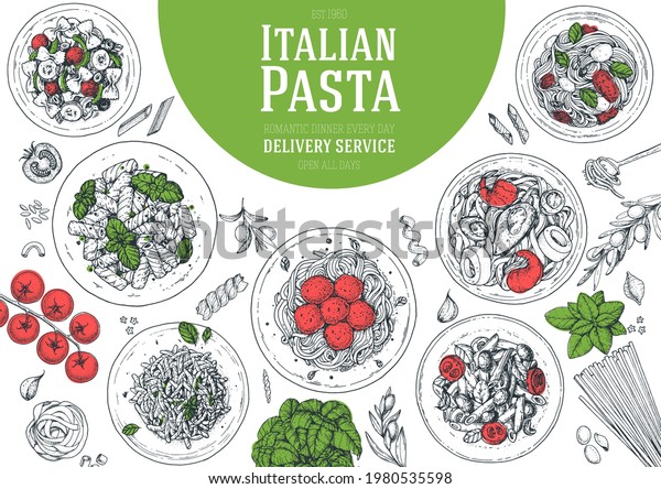 Italian Pasta Frame Hand Drawn Vector Stock Vector (Royalty Free ...