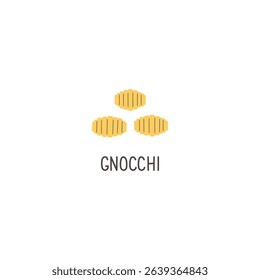 Italian pasta. Gnocchi hand drawn lettering. Food flat illustration. Isolated icon. Vector elements for logo, menu or packaging design.