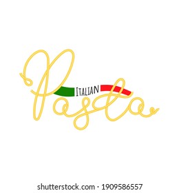 Italian pasta icon, logo, sign. Spaghetti symbol with Italy flag on white background. Italian national food menu template. Vector illustration