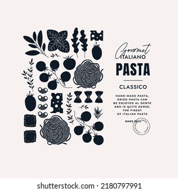 Ingredientes de pasta italiana. Plantilla de diseño de espagueti y ravioli. Ilustración vectorial.