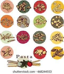 Italian pasta logos. Different types of pasta . Logos pasta for menu design.