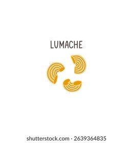 Italian pasta. Lumache hand drawn lettering. Food flat illustration. Isolated icon. Vector elements for logo, menu or packaging design.