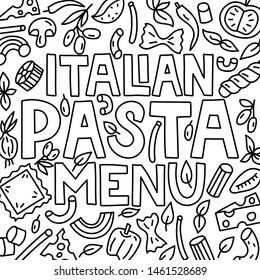 Italian pasta menu. Lettering with illustration