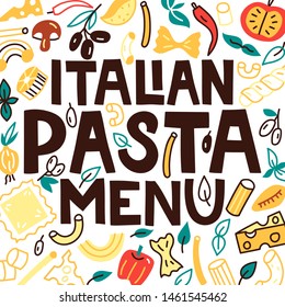 Italian pasta menu lettering with illustration