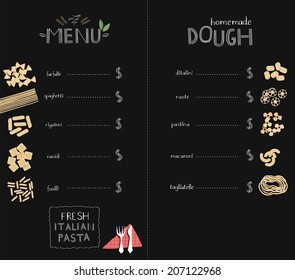 Italian pasta menu with text 