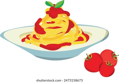 Italian pasta noodles with tomato and basil. Concepf of food for menu.
