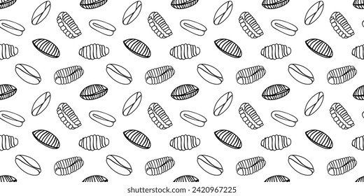 Italian pasta on white background. Horizontal seamless pattern. Modern prints for menu design, cookbooks, fabric, etc.