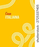 Italian pasta pattern with flowing noodle curves and abstract food shapes creates modern kitchen design for restaurant menu backgrounds and culinary poster layouts. Vector illustration