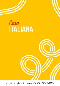 Italian pasta pattern with flowing noodle curves and abstract food shapes creates modern kitchen design for restaurant menu backgrounds and culinary poster layouts. Vector illustration