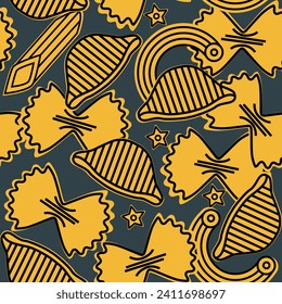 Patrón de pasta italiana. El fondo de la mano es impecable, con un boceto de pastas farfalles y macarrones. ilustración para diseño de portada, paquete de comida, menú, fondo