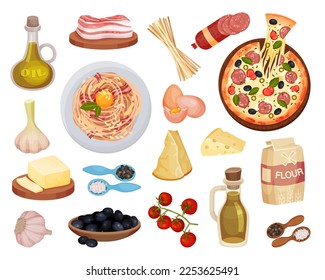 Italian Pasta and Pizza Dish Ingredients Big Vector Set