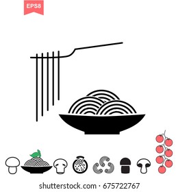 Italian Pasta and Pizza Vector Icon or logo Isolated on White. Stylized Spaghetti or Noodle Template for Internet, Design, Decoration