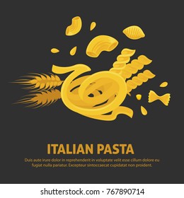 Italian pasta promotional poster with pastry products and wheat ears