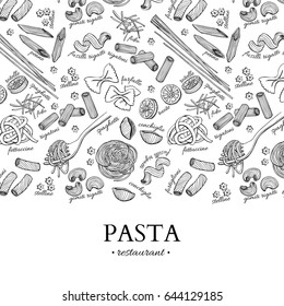 Italian pasta restaurant vector vintage illustration. Hand drawn engraved banner. Great for menu, banner, flyer, card, business promote.