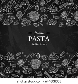 Italian pasta restaurant vector vintage illustration. Hand drawn chalkboard banner. Great for menu, banner, flyer, card, business promote.