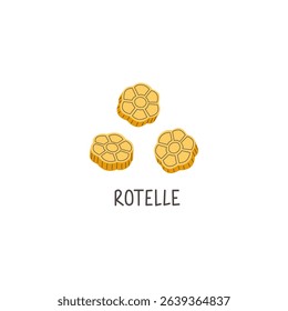 Italian pasta. Rotelle hand drawn lettering. Food flat illustration. Isolated icon. Vector elements for logo, menu or packaging design.