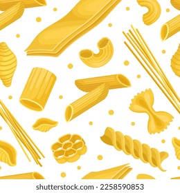 Italian pasta seamless pattern. Italian cuisine traditional food repeating print for wallpaper, wrapping paper, textile, package design cartoon