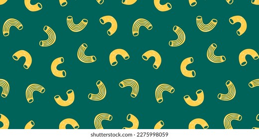 Italian pasta seamless pattern isolated on green background. Macaroni pasta. Modern print for menu design, cookbooks, invitations, greeting cards.