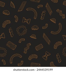 Italian pasta. Seamless pattern for menu, posters, cooking books, packeging design, fabric textile or wrapping paper. Vector illustration 