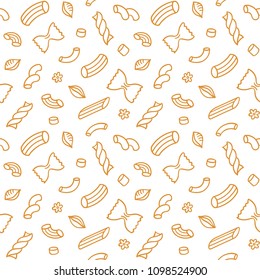 Italian Pasta Seamless Pattern On White Background. Cute Hand Drawn Macaroni Doodles. Vector Illustration.